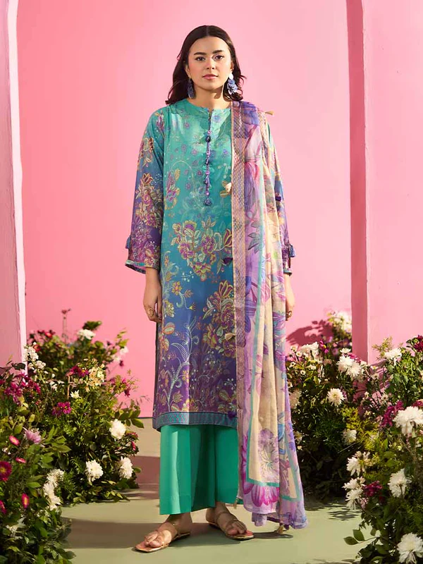 OLVIA 3-Piece Unstitched Digital Printed Lawn Suit- Get up to 50% OFF! Only at the Brands Gala."